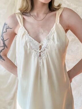Vintage Morgan Taylor Champagne Satin Lace Maxi Nightgown